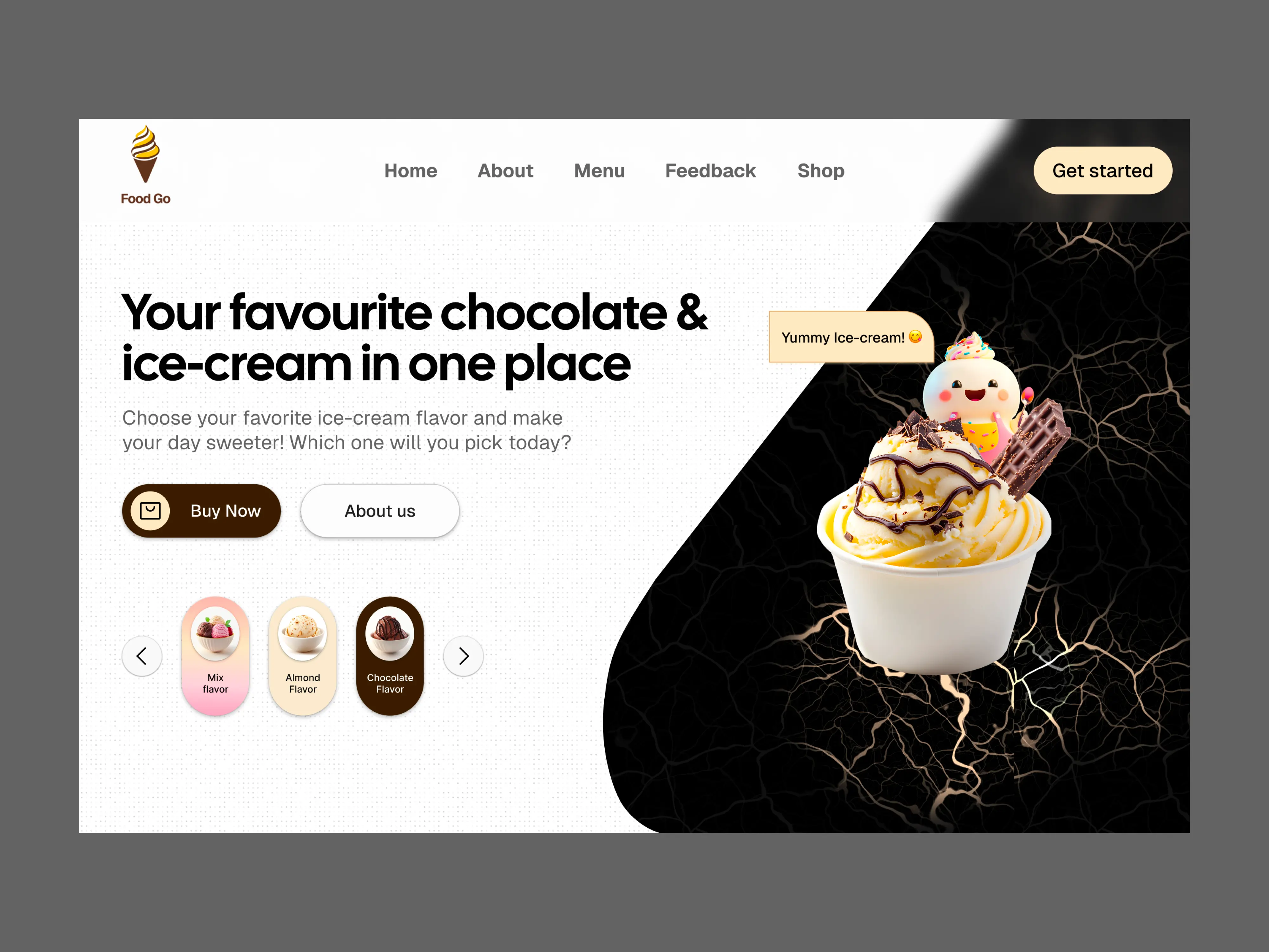 Portfolio project: Ice cream brand website design concept - Creative SaaS web portfolio showcasing e-commerce design, brand identity, and product showcase interface
